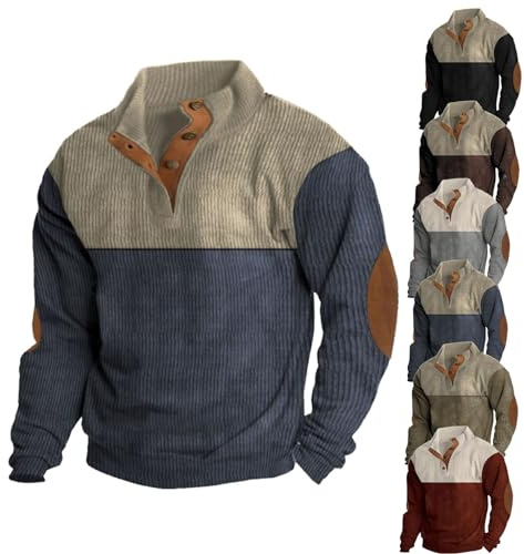 Sweat-shirt en velours côtelé pour homme, sweat-shirt chaud en polaire à col montant, sweat-shirt d'hiver à manches longues, chemise polaire col montant, pull de loisirs pour homme (Blau B,4XL)
