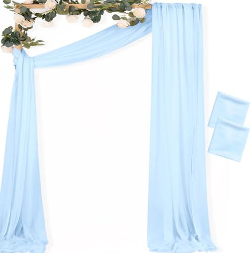 MLMC Tessuto drappeggiato per archi nuziali, 2 pannelli, 6 m, extra lungo, in chiffon azzurro arioso, tende velate senza pieghe, per decorazione da soffitto per baby shower, matrimoni