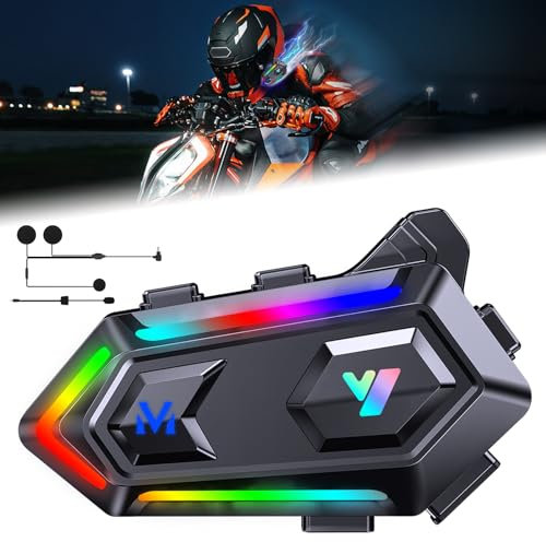 Motorcycle Helmet Speakers【Cool RGB Dazzling Lights】High Battery Life Motorbike Headset CVC&DSP Dual Noise Reduction and Deep Bass Motorcycle Accessories Ultra Thin Speakers Cycling/Skiing/Riding