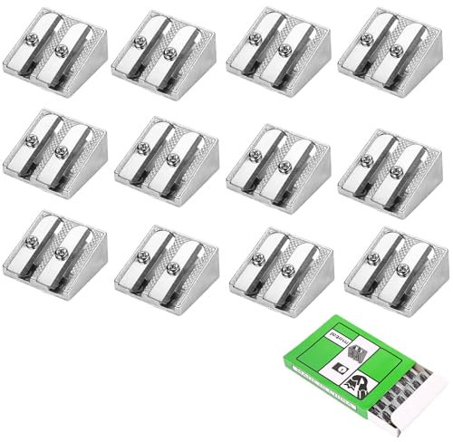 Yuannee Doppelloch Bleistiftspitzer,12 PCS Bleistiftspitzer Anspitzer Klein Handheld Metal Bleistiftspitzer Silber Bleistiftspitzer Keilförmiger Spitzer Für Normalstarke Und Dicke Stifte