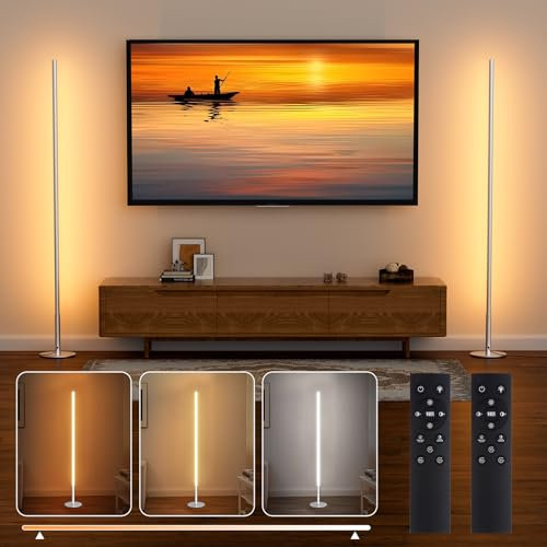 Hzitcigm Lampade da Terra per Soggiorno, 2 Pezzi Piantana Lampada da Terra LED con Telecomando, Regolabili Continuo Luminosità & Colori 2700K-6500K Dimmerabile Lampada da Terra Angolare per Camera