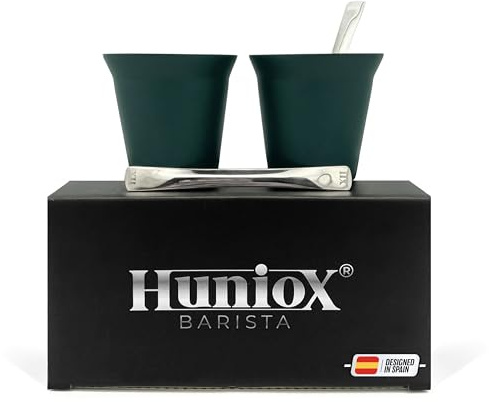 Huniox® 2 X 80 Ml | Taza Espresso – Tazas De Cafe Expresso – Vaso Termico Cafe Pequeño – Vasos Para Cafe – Juego De Cafe – Espresso Cup | Incluye 2 Cucharillas De Diseño (Emerald, 80 Ml)