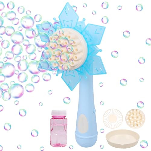 Blumen Seifenblasenmaschine, Seifenblasen Machine, Seifenblasenpistole Kinder, Bubble Maschine mit Seifenblasenflüssigkeit, für Party Outdoor Spiele Geburtstag Hochzeit (Blue)