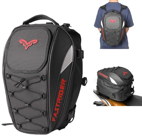 Borsa da sella per moto, portatile zaino e borse impermeabili per bagagli e casco, doppio uso, capacità espandibile 37L, trasporto di attrezzi (rosso)