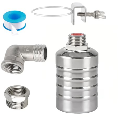 Automatisches Schwimmerventil, Wasserschwimmerventil, Schwimmerventil 1/2'' oder 3/4'' Automatische Wasserstandsregelung, mit Wasserhahn-Dichtungsband und Wellrohr für Fischtank Schwimmbecken Viehtrog