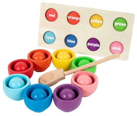 predolo Rainbow Balls in Cups, Color Sorting And Counting Sensory Toy, Child Development Gift, Wooden Matching Game
