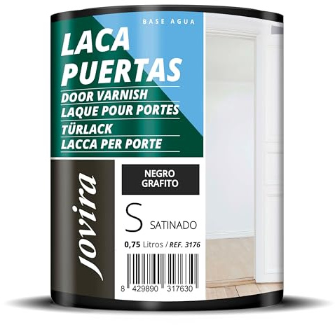 JOVIRA PINTURAS Esmalte Laca Puertas al Agua 750ML Satinado, Renueva y decora las puertas y muebles de madera (750 Mililitros, Negro Grafito) -T