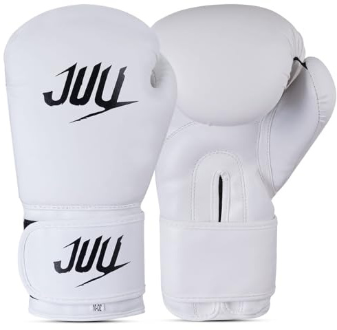 Juu Boxing Gloves for Men & Women Professional MMA Sparring Kickboxing Punch Bag Training Muay Thai Fighting (White, 8 OZ)