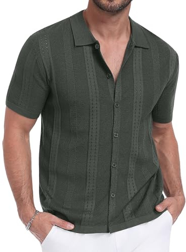 AIYINO Men's Hollow Knit Polo T Shirt Short Sleeve Button Down Casual Tops | Soft breathable stretch fabric, comfy loose fit matches all bottoms, suits daily trips, ideal holiday gift for men