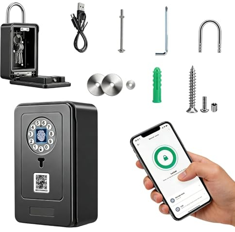 Caja Fuerte para Llaves con código numérico Inteligente con contraseña | huella dactilar, Bluetooth, autorización remota, desbloqueo por aplicación, caja fuerte de llave montada en la pared para