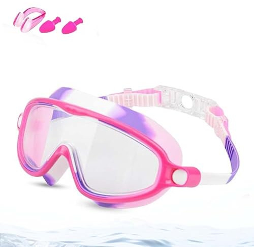 Seivble 2026 Children's Large Frame Waterproof and Anti Fog Swimming Goggles, Clip on Kids Swim Goggles with HD Wide View, No Leak Toddler Swim & Diving Mask for 4-16 (Pink)