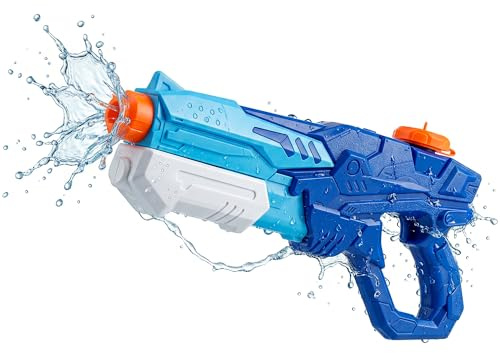 FORA Vattenpistol för barn - behållare med kapacitet 600 ml, 10 m lång räckvidd, lätt och robust design PP, utomhus sommarlek, för barn och vuxna - blå färg (1)