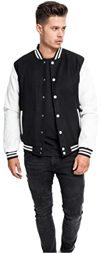 URBAN CLASSICS Giubbotto Bomber da Uomo con Polsini a Coste, Giacca Mezza Stagione, Giubbottino Bomber a Maniche Lunghe in Similpelle, Taglie: XS - 5XL