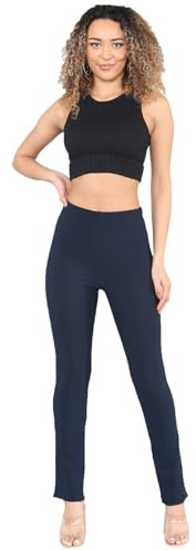 MyShoeStore Pack of 2 Ladies Bootleg Trousers Women Boot Leg Cut High Rise Stretch Soft Finely Ribbed Pull On Nurse Carer Work Bottoms Elasticated Waist Pants Plus Big Sizes 8-26