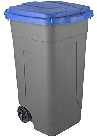 Mobil Plastic - Bidone Raccolta Differenziata 80L | Contenitore Rifiuti con Coperchio Blu | Pattumiere Ecologiche per Casa e Ufficio - Corpo Grigio Resistente