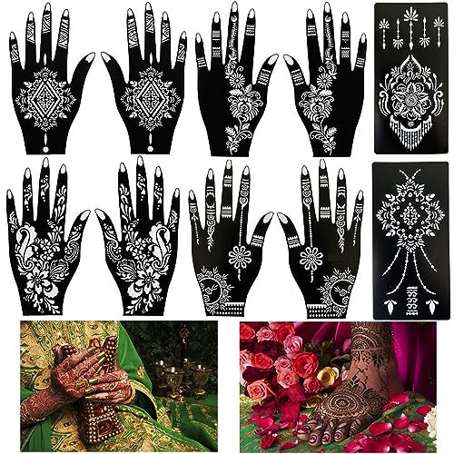 Rosymormor Lot 10 Tatouage Pochoirs, Kit Tatouage Temporaire Autocollant Dessins Unique Main Corp pour Fête d'anniversaire Festival Mariage Maquillage Festival de Musique Halloween Noël