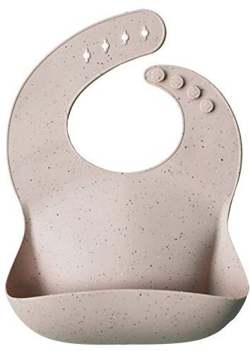 Mushie Babero de Silicona para Bebés | Baberos de Alimentación con Bolsillo | Fáciles de Lavar | 4 Tamaños Ajustables | Sin BPA | Accesorio Durable para Niños Pequeños y Niñas | Shifting Sand Terrazzo
