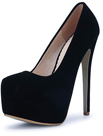 OCHENTA Women's Hidden Platform Stiletto High Heels Slip On Pumps Velvet Black Tag 44 - US B(M) 11