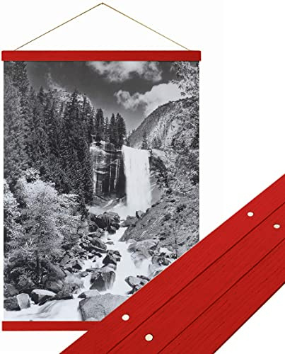 Urhome magnetische Posterleiste aus Holz für Bilder in Rot, 51 cm Posterschiene Bilderrahmen für Wandbilder Poster Fotos Bilderleiste