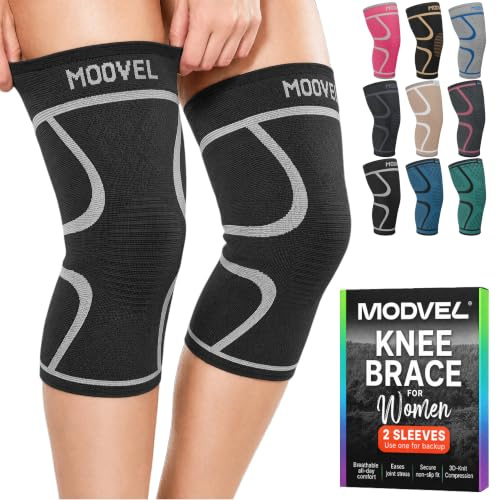 Modvel Compression Knee Brace for Women & Men - For Knee Pain, Compression Sleeve Knee Support for Meniscus Tear ACL & Arthritis Pain Relief Knee & Protection for Working Out, Running & All Sports