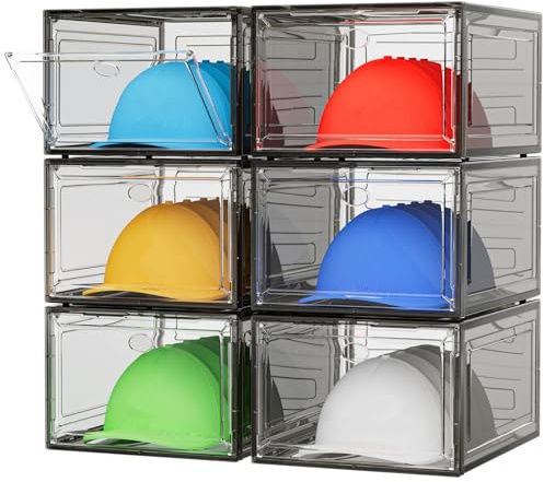 YKLSLH Hat Organizer Box, 6 Boxes for 40 Pack Hats, Upgrade Harder Solid Plastic Hat Organizer for Baseball Caps, Clear Hat Storage with Magnetic Door, Hat Rack Holder Case, Black