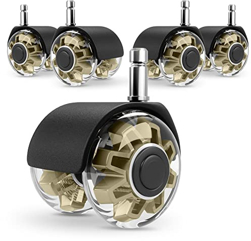 Office Chair Wheels Set of 5,Desk Chair Wheels for Hardwood Tile Vinyl Carpet -Heavy Duty Chair Casters,Universal Fit Office Chair Wheel Replacement,Gold