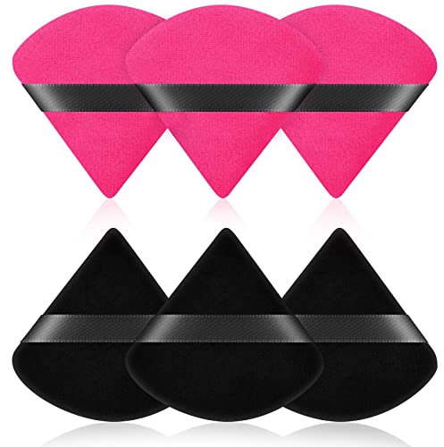 AUAUY 6 PCS Dreieck Makeup Puderquaste, Gesicht Schwämmchen Powder Puff, Waschbar Wiederverwendbar Makeup Sponge,Nass Trocken Make up Werkzeug für Loses Puder oder Foundation Rouge(3Schwarz+3Rosenrot)