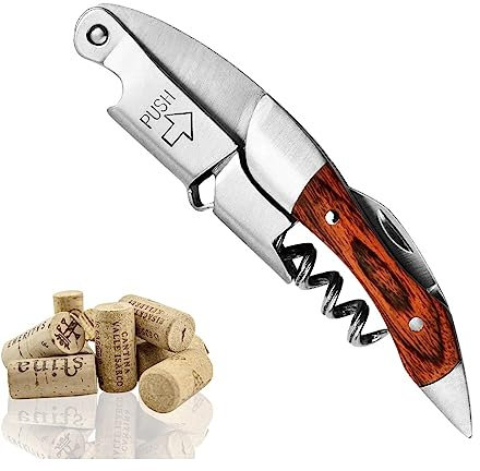 Cavatappi Professionali, Apribottiglie Vino Rosso, Stappa Bottiglie Legno Massello, Cavatappi da Sommelier, Tagliacapsule, Apribottiglie di Qualità per Sommelier e Camerieri e Baristi