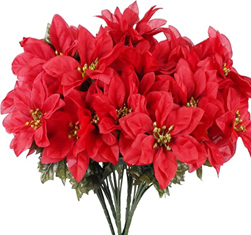 GGISUI 6 Stück Künstlich Weihnachtsstern Weihnachtsschmuck Weihnachtsstern Künstlich Blumen Deko Zimmerpflanze Deko für Hochzeit Party Restaurant Dekoration Weihnachtsbaum Neujahr Ornamente Rot