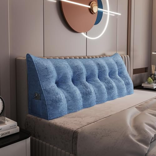 Johnear Keilkissen Lesekissen für Bett und Sofa Lehnenkissen Dunkelblau Kissen 180cm, Rückenkissen Kopfteil Bett Rückenlehne Großes Dreieckiges Lendenkissen