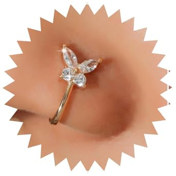 TseenYi Boho gyllene septum-näs-manschettring, CZ-fjäril, liten U-formad näsring, fjärilsbrosk böjlig nässtapp