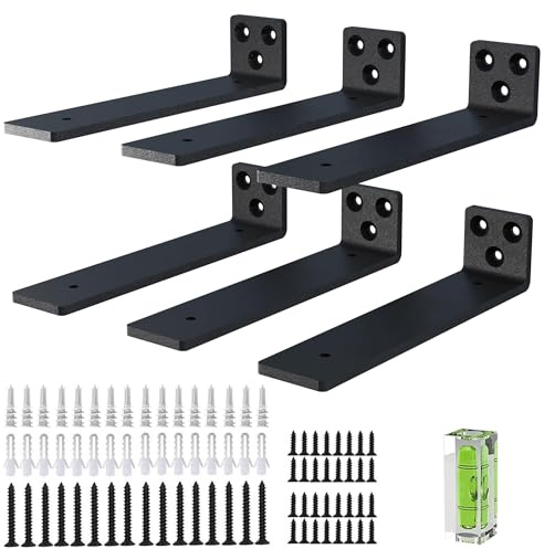 Shelf Bracket 6 Pack Wall Brackets for Shelves Black Shelf Brackets Heavy Duty Metal L for Wall Mounted (Black, 25cm/10inch)