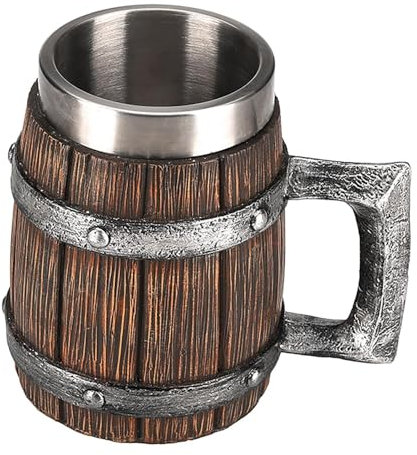 Beer Mug - Antique Men's Barrel Beer Cup, 600ml Whiskey Mug | Drinkware Wine Mug with Stainless Steel Cup and Handle, Beer Mugs for Parties Oktoberfest Father's Day