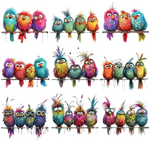 GudaAphrmix 9Pcs Funny Colorful Birds Vinyl Decals on Branch Wall Easy Peel and Stick Watercolor Patterns Cute Birds Vinyl Wall Stickers for Women Students Girl Boys Room Wide Applications Decor