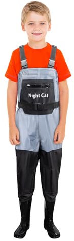 Night Cat Wathose Für Kinder Wathose mit Stiefeln wasserdichte Atmungsaktive Crosswater Waders Blau
