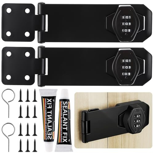 MIVIDE 2 unidades con cerradura de combinación, 5 pulgadas, color negro, cerradura de combinación de 3 dígitos para puertas, armarios, puertas de granero, jardín