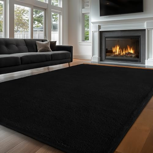 Sour Lemon Tappeto Salotto a Pelo Corto 160x230cm - Antiscivolo per Camera Da Letto e Soggiorno Peloso Morbido Lavabile (Nero, 140x200cm)