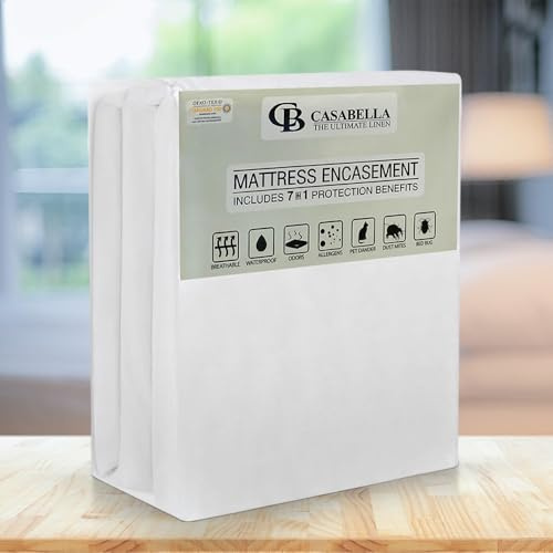 Casabella Waterproof Mattress Protector - Zippered Mattress Encasement - Single Mattress Protector - Single Waterproof Mattress Protector 90x190+30cm - Anti Allergy, Anti Bug Bed Mattress Protector