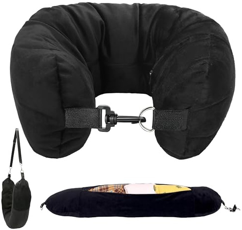 Esshogo Cuscino Collo Viaggio Da Riempire, Portatile Cuscino Cervicale Riempibile, Cuscino Cervicale Imbottito, Cuscino Viaggio Riempibile, Cuscino Da Viaggio Per l'Aereo, Cuscino viaggio collo