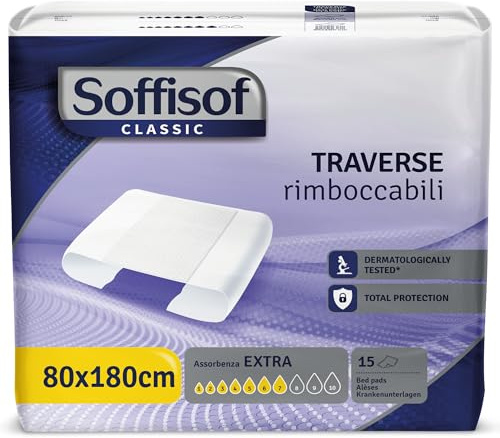 Soffisof Bed 80x180 Extra - 15x Alèse Jetable Adulte - Protège Matelas Jetable avec Ailes 80x180cm, Absorption jusqu'à 7 Gouttes - Alese de Lit Incontinence Adultes - Paquet Individuel