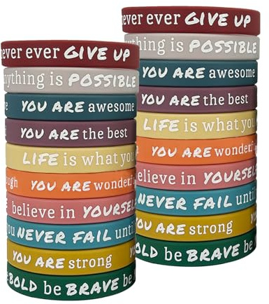Ferizzia 20 Pezzi Braccialetti Motivazionali in Silicone, Bracciali Colorati Bambini on Frasi Motivazionali, Braccialetti Sportivi con Scritta, Bambini Regalo, per Adolescenti, Studenti e Colleghi