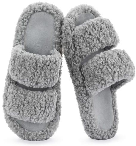 RockDove Pantuflas Mujer Pluffie de Punta Abierta, 38/39 EU, Gris claro