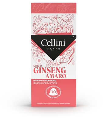 Caffè Cellini Capsule Ginseng Amaro Compatibili con Nespresso* - 100 pz | Caffè al Ginseng Senza Zuccheri Aggiunti