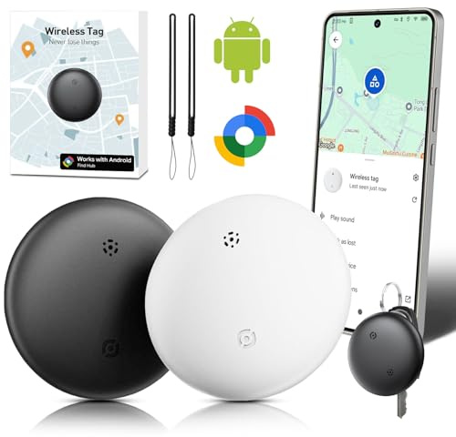 Airtag Android,Smart Tracker Tag Localizzatore GPS per Android Funziona con Google Dov'è App Bluetooth Tracker Compatibile con Trova dispositivo (Solo Android) (Bianco&Nero, 2 Pack)