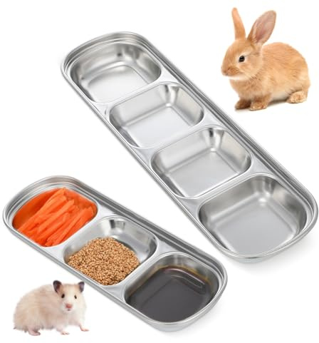 DOITOOL 2 Pièces Assiette Alimentation pour Animaux Acier Inoxydable Petites Gamelles Trois et Quatre Compartiments pour Hamsters et Petits Animaux et Facile à Nettoyer