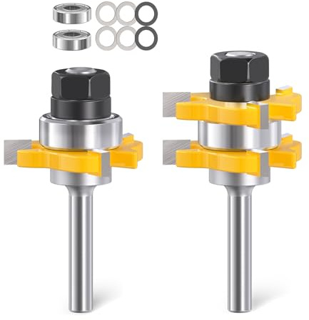 Set di 2 frese tenone e mortasa, gambo da 6 mm, 3 denti a forma di T per montaggio tenone-mortasa, fresa per legno per scanalature, diametro di taglio: 44,45 mm (1-3/4)