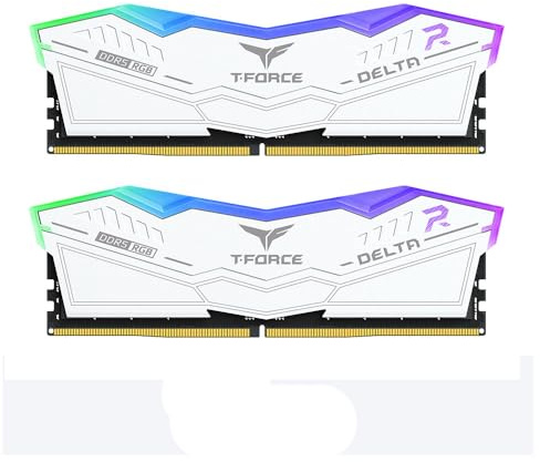 Team Group T-Force DELTA RGB DDR5 RAM, 6000MHz, 32GB (2x16GB), CL30, Desktop Memory with RGB Lighting, PMIC Cooling, One-Click Overclocking (White)