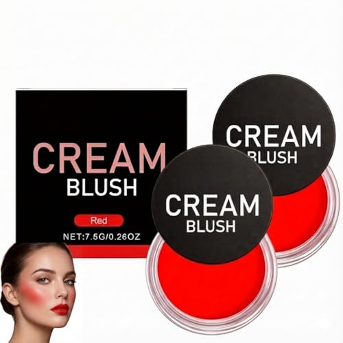 Kräm-rouge-set, highlighter-makeup multifunktions-kräm-rouge-palett, porförfinande konturpalett, vattentät och torkbeständig makeup för långa kinder, för vardag och fester (röd)