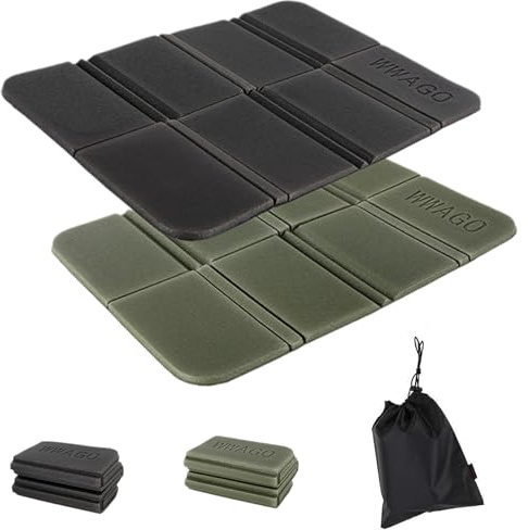 2 Pezzi Tappetino Pieghevole Campeggio, Cuscino Stadio, Cuscino da Stadio Sedile in Schiuma XPE Impermeabile, Cuscino da Esterno Pieghevole per Picnic, Spiaggia, Viaggi, Nero + verde militare