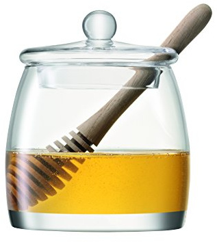 LSA International Serve Honey Pot & Oak Dipper H12.5cm Clear| 1 Unit | Mouthblown & Handmade Glass | Hand Planed Wood | SZ35